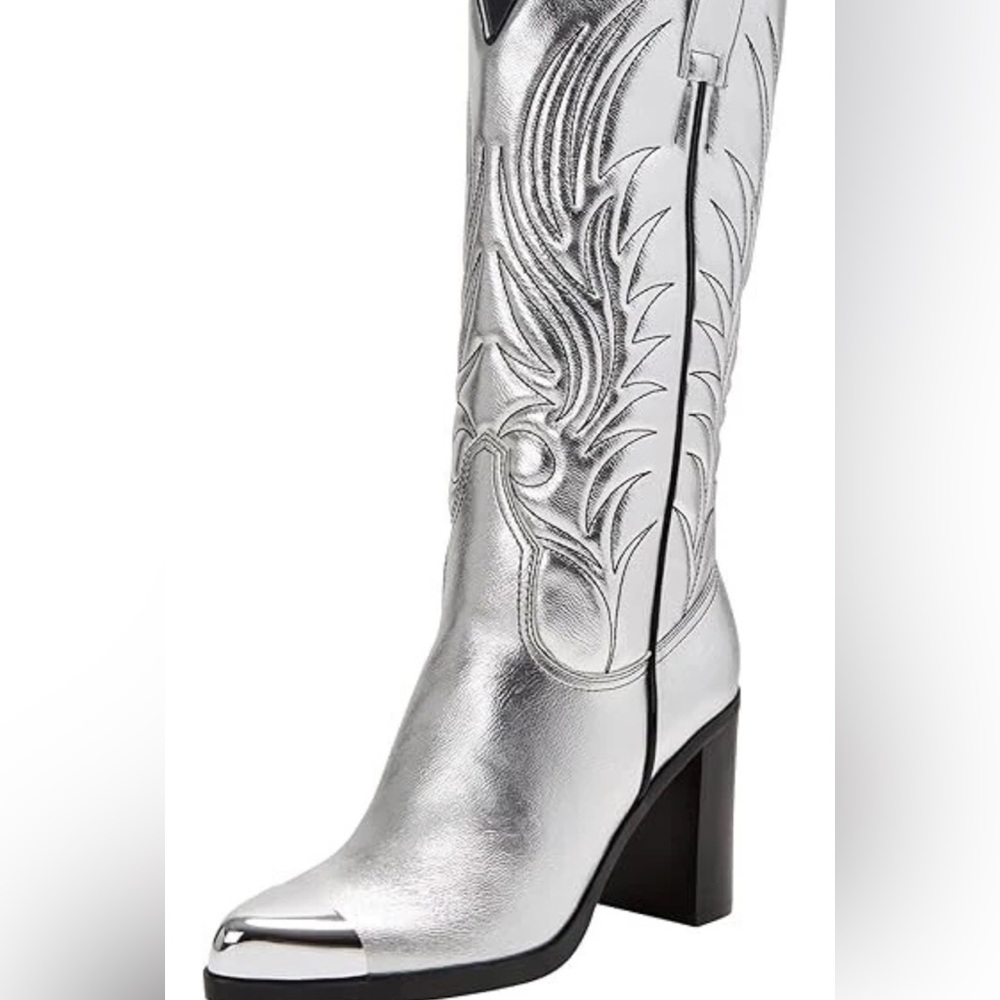 Katy Perry Womens ZAINA Western Boots Polished Cap Toe Side Pull Tab 8.5 New